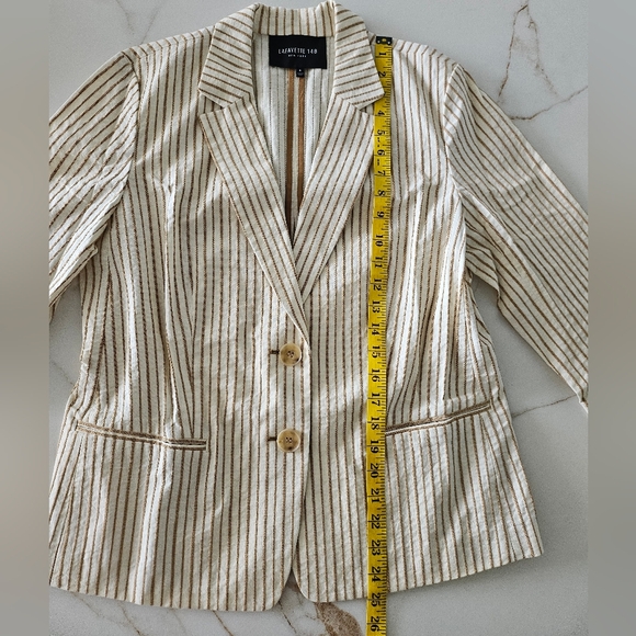 Lafayette 148 New York Carmel Striped Cotton Blazer Jacket Size 8 - Picture 11 of 14